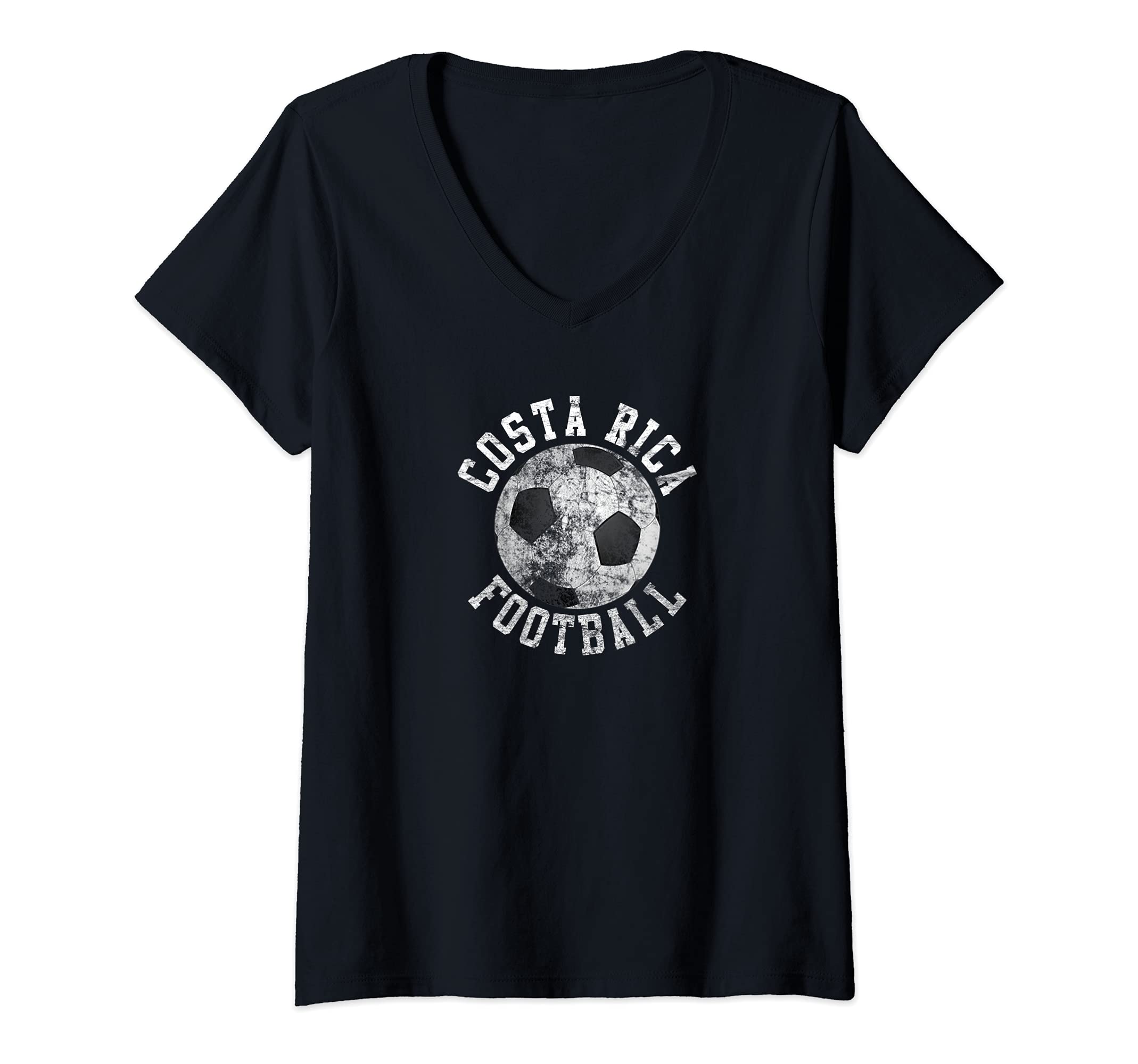 Womens Vintage Costa Rica Football V-Neck T-Shirt, Black