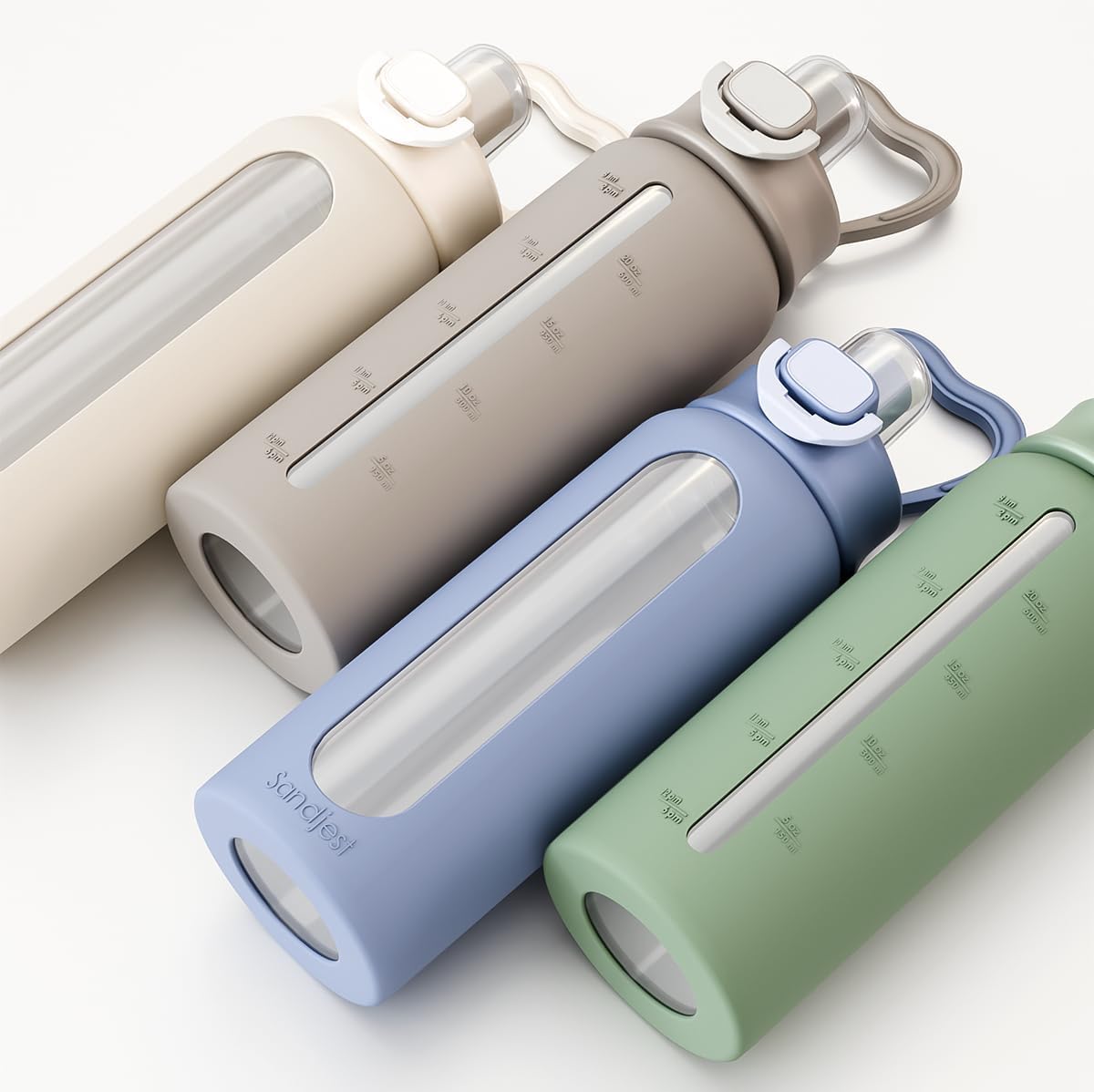 Glass Water Bottle with Silicone Sleeve 24oz with Lid, Motivational Time Marker, Drinking Hydration Glass Bottles for Men Women, Gym Travel Sports (Blue) - Image 5