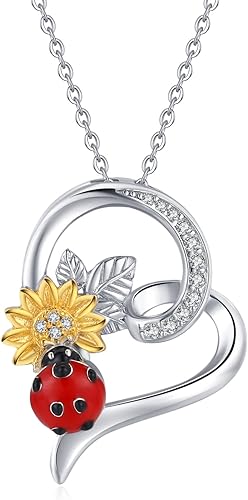Collar de mariquita de plata de ley 925, collar de animales con colgante de mariquita, joyería de mariquita, regalos de Navidad para mujeres y