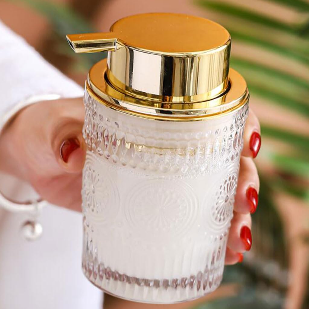 Dispenser di Sapone da appoggio Pressa Manuale Bottiglia di Sapone Contenitore in Schiuma di Vetro Dispenser Doccia Ricaricabile con Pompa per Hotel