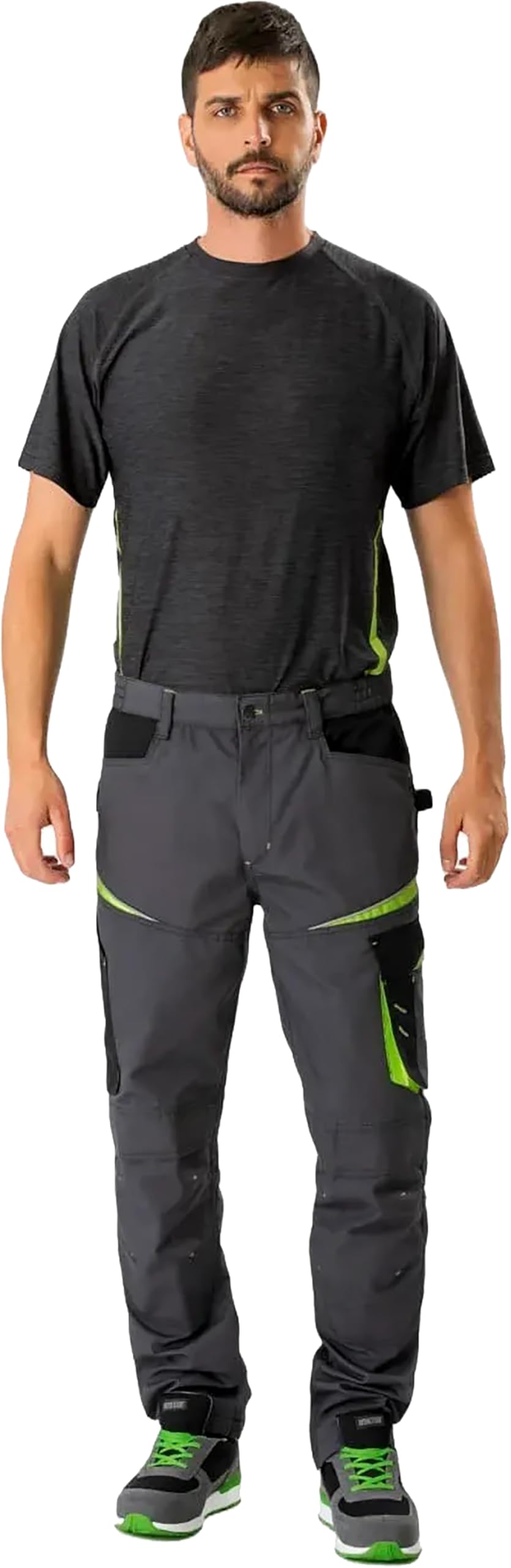 WORKTEAM Pantalón de Trabajo en Tejido Canvas (Extremadamente Resistente y Duradero), Slim Fit, Multibolsillos, Porta Martillo, Refuerzo para Rodilleras, Vivos Reflectantes, Unisex