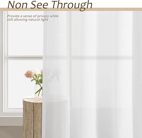 Miniatura 4 de Cortinas de lino natural semitransparentes de 102 pulgadas de largo con pestaña trasera, elegantes cortinas filtrantes de luz para sala de estar,