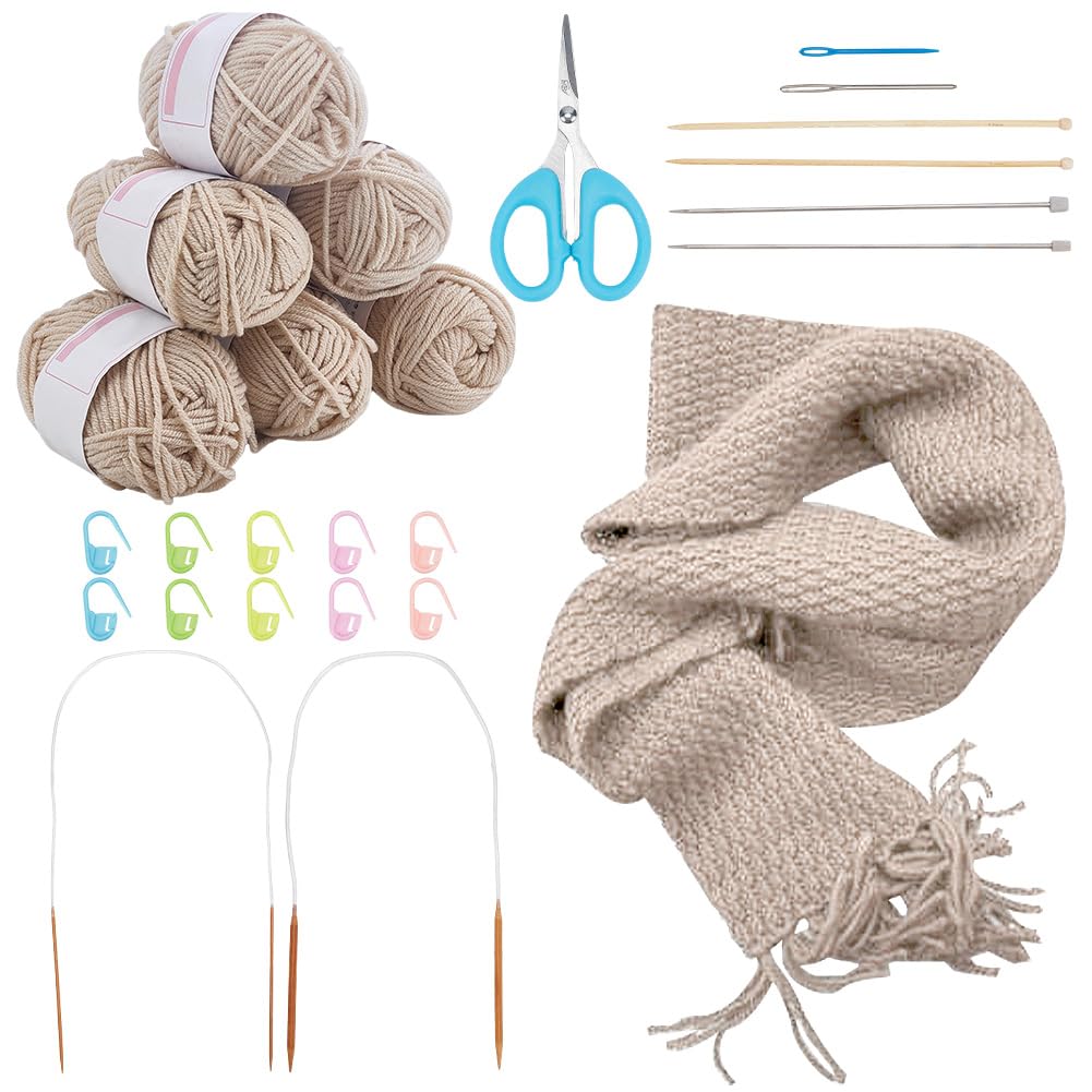 WEBEEDY Scarf Knitting Kit Complete Knitting Starter Kit for Adults, Learn to Knit Scarf Set with Yarn, Knit Needles, Detailed Instruction for Beginners Crochet Supplies Craft Set-image-26