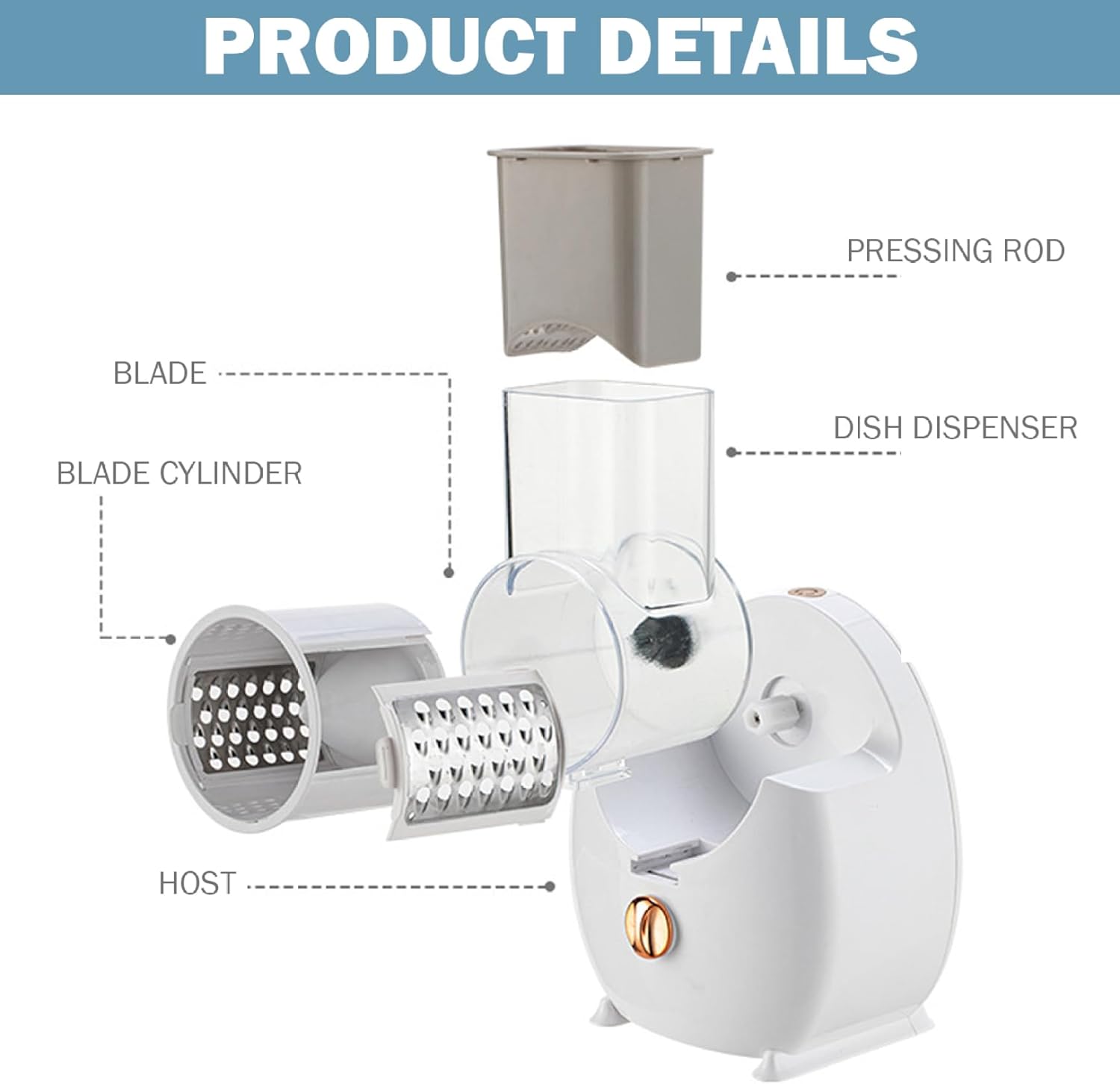Electric Cheese Grater Detachable Automatic Cheese Grater with 3 Different Shapes Blades USB Rechargeable for Fruits, Vegetables Electric.
