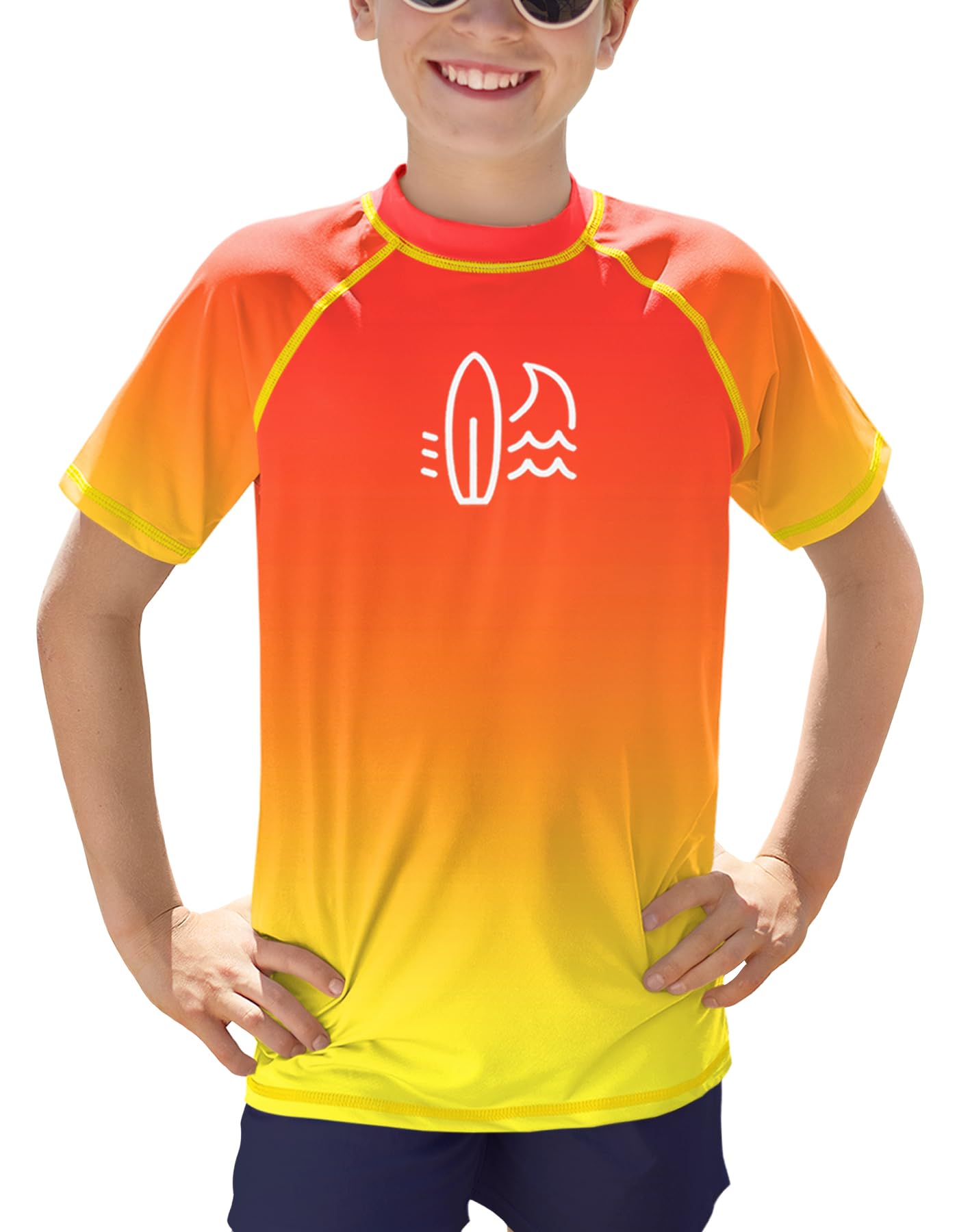BesserBay Jungen UV Shirt UPF 50+ Kinder Rashguard Kurzarm Rundhals Schwimmshirt Badeshirt 110-160