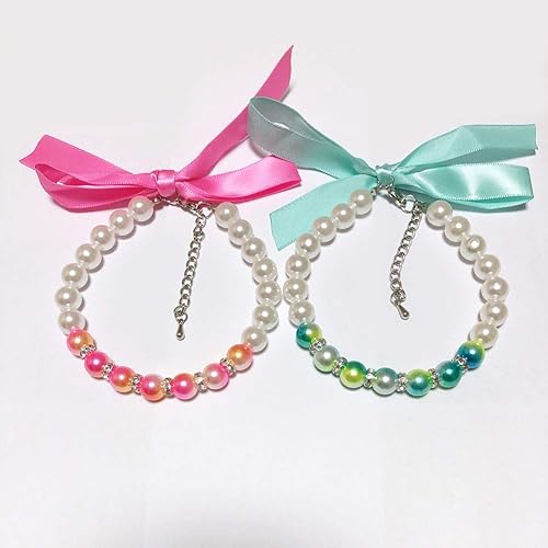 Miniatura 5 de PETFAVORITES Collar de perlas degradadas para perros pequeños y cachorros, collar de boda con diamantes de imitación brillantes para gato, ropa de