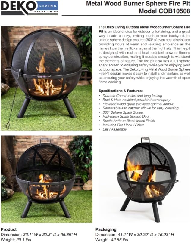 Brasero esfera exterior acero 38 pulgadas Deko Living miniatura 7