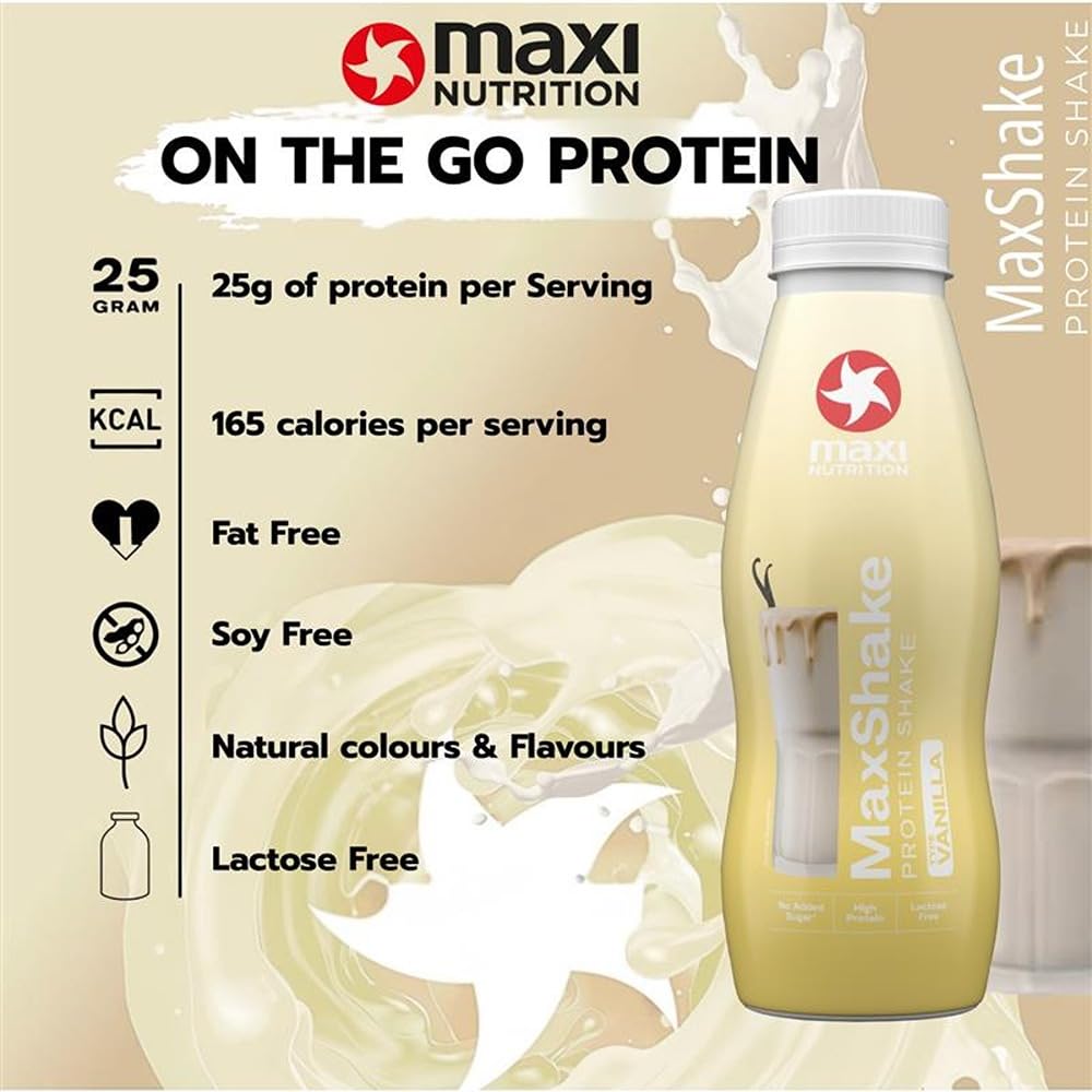 MaxiNutrition MaxShake Protein Milkshake Vanilla, 12 x 330 ml, Creamy Protein Shake for Travel, 25 g Protein, Low Fat and Low Carb, Lactose-Free, No Artificial Flavours : Amazon.co.uk: Health & Personal Care