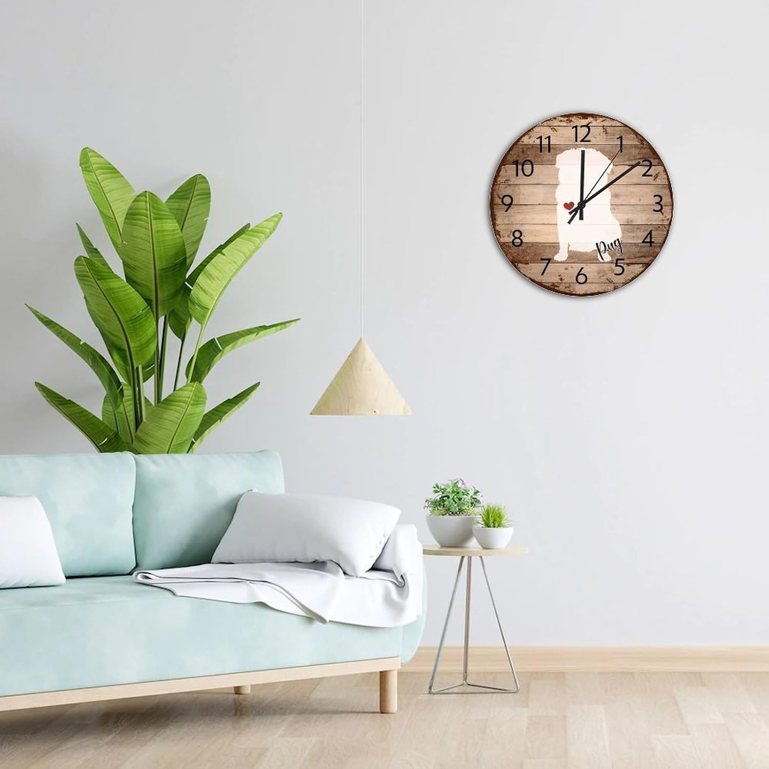 15 Inch Silent Non-Ticking Wall Clocks Battery Operated Pug Wooden Wall Decor for Hotel Dog Dad Mom Dog Lover Modern Round Wooden Wall Clock Rustic for Art Room Restaurant