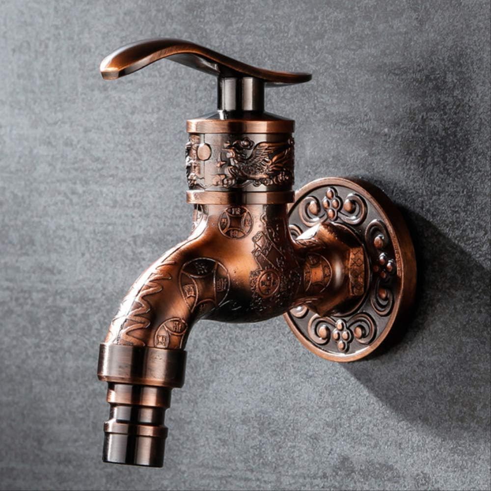 Carved Wall Bottle Tap Bibcock Zinc Alloy Retro Decorative Outdoor Garden Faucet Washing Machine Mop B051
