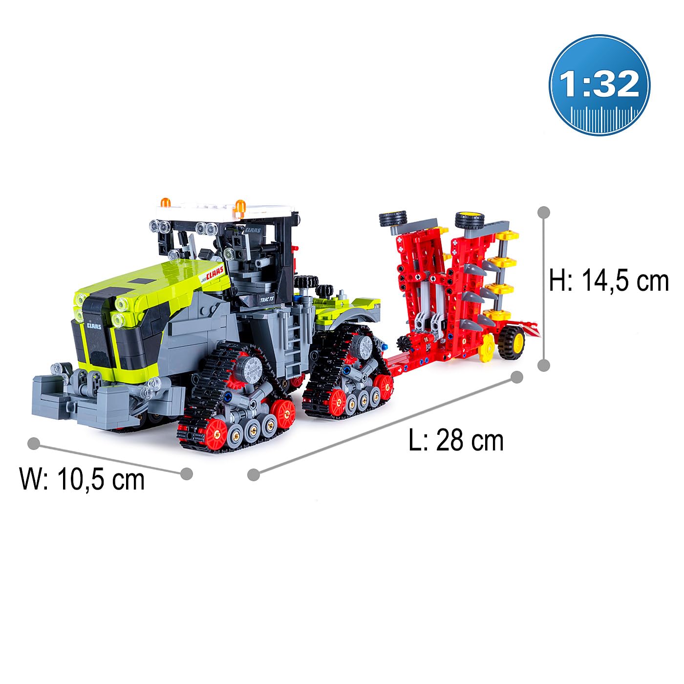 JAMARA 402856 CADA Claas Xerion 5000 Trac TS 1:32 Bricks, giocattolo agricolo per bambini a partire dagli 8 anni, tecnica per ragazzi, set di mattoncini a morsetto, idea regalo per bambini, fedele ai