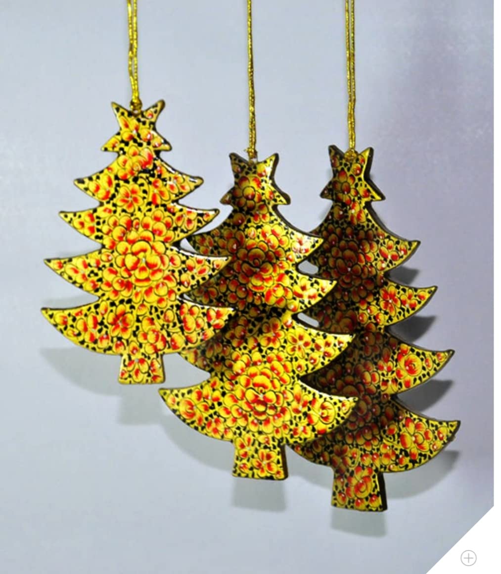 Wood Papier Mache Hanging Tree - Set of 3 pcs