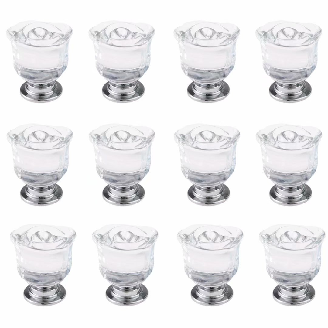 HTTGDGDH Clear Crystal Glass Rose Shape Knobs/Handles/Pulls For Kitchen Cabinets,Cupboards,Wardrobe,Drawer,Dresser,Closet,Checkroom,Clear