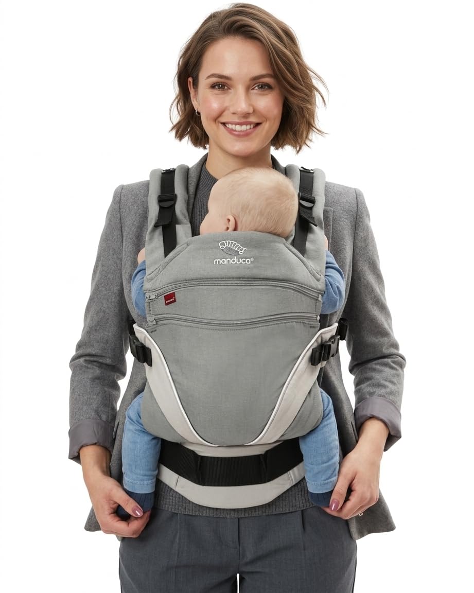 manduca Portabebés XT: portabebés todo en uno para recién nacidos a partir de 3,5 kg y niños pequeños de hasta 20 kg, portabebés ergonómico con puente ajustable, talla única, gris-blanco