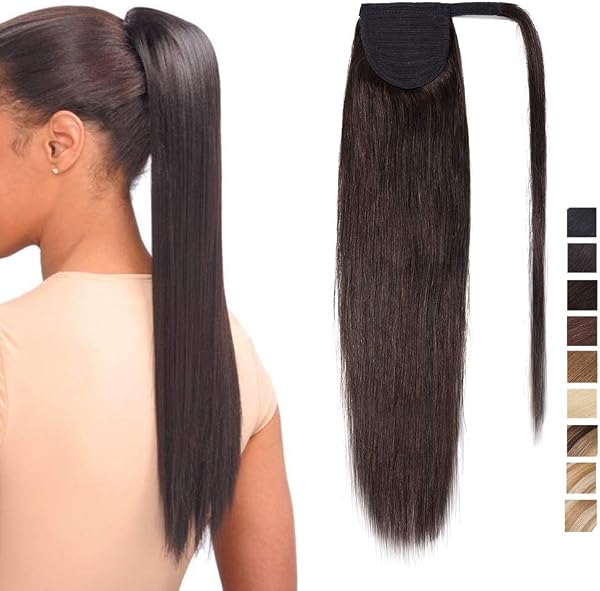 Natural Ponytail Natural Hair Extension – Real Human Hair Smooth – Wrap Around Remy Ponytail with Magic Wick – 22 Inches (55 cm) 02# Dark Brown - 1