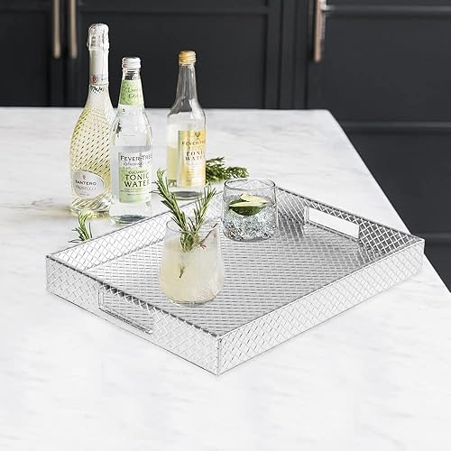 Miniatura 2 de HofferRuffer Bandeja rectangular para servir con asas de agujeros para mesa de café, desayuno, té, alimentos, mayordomo, encimera, cocina, bandeja