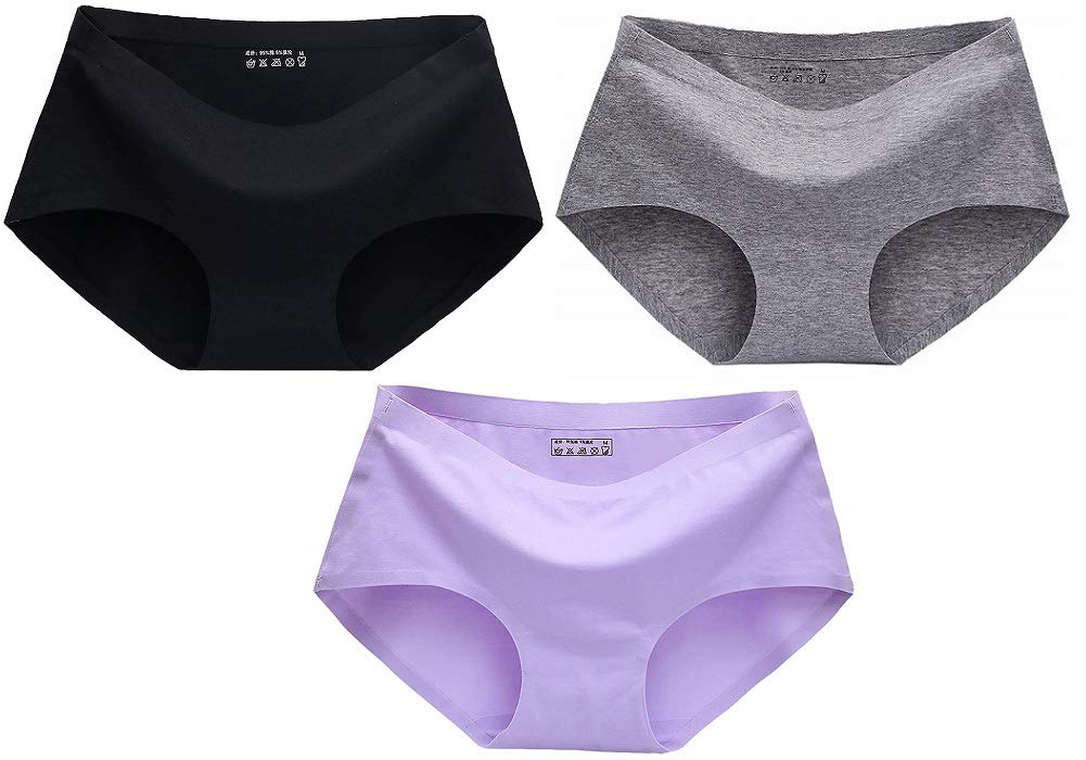 PLUMBURYWomen's Cotton Seamless Hipster Panty (Pack of 3) Black/Grey/Purple