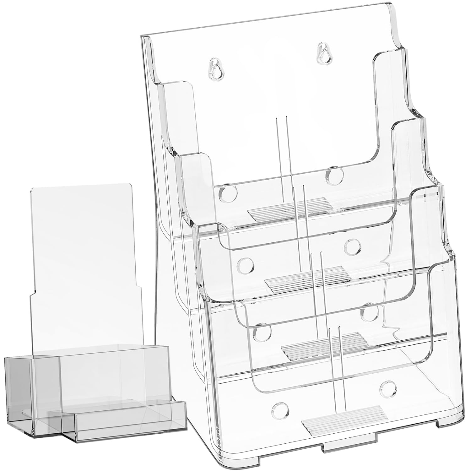 TRENDZY Acrylic 4-Tier Brochure Holder Pack of 2 with Free Business Card Holder 9" x 13" – Wall Mount or Countertop Organizer for Magazines, Pamphlets, Flyers, and Menus holder with Divider for 4
