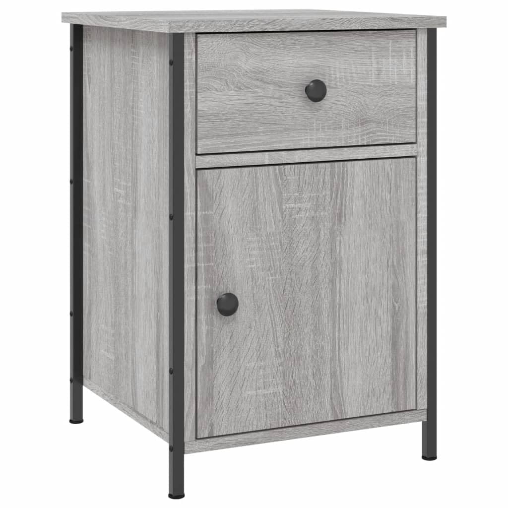 Hothingwell Stoły nocne 2 szt. Sonoma Grey 40x42x60cm Drewno inżynieryjne z szafką do przechowywania i żelazną ramą