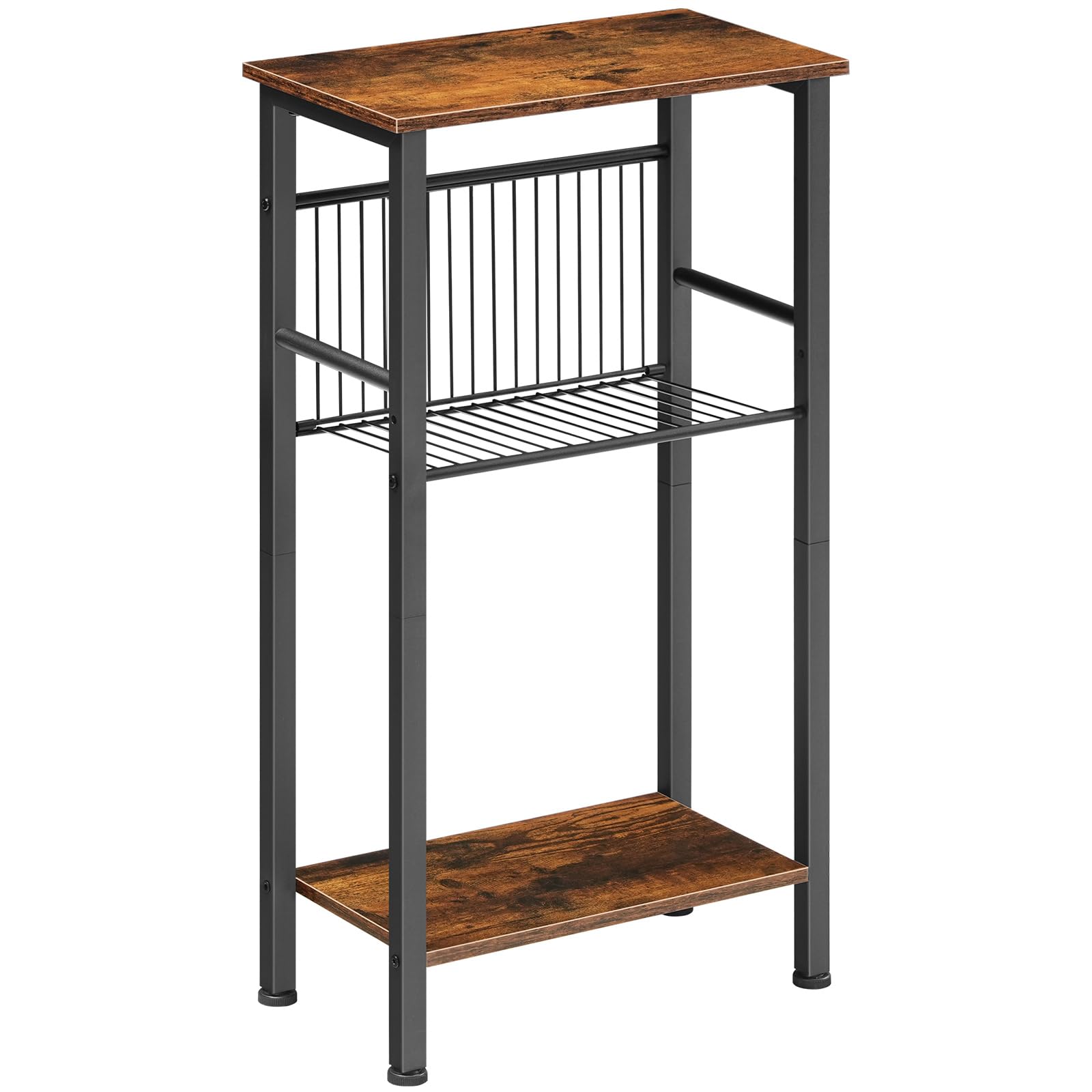HOOBRO Console Haute et Étroite à 3 Niveaux de 40 cm, Étagère Ouverte, Étagère Réglable en Filet, Pieds Réglables, Anti-Basculement, pour Couloir, Salon, Canapé, Marron Rustique et Noir EBF41XG01