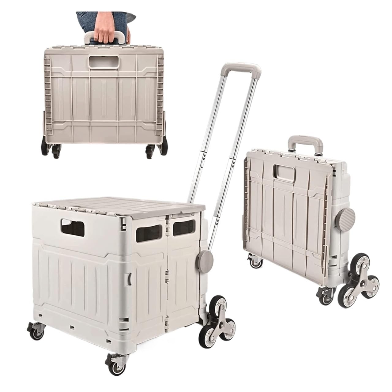 SBZIOJHDR foldable shopping trolley， Folding Shopping Trolley with Adjustable Telescopic Aluminium Handle Stair Climbing Cart Utility