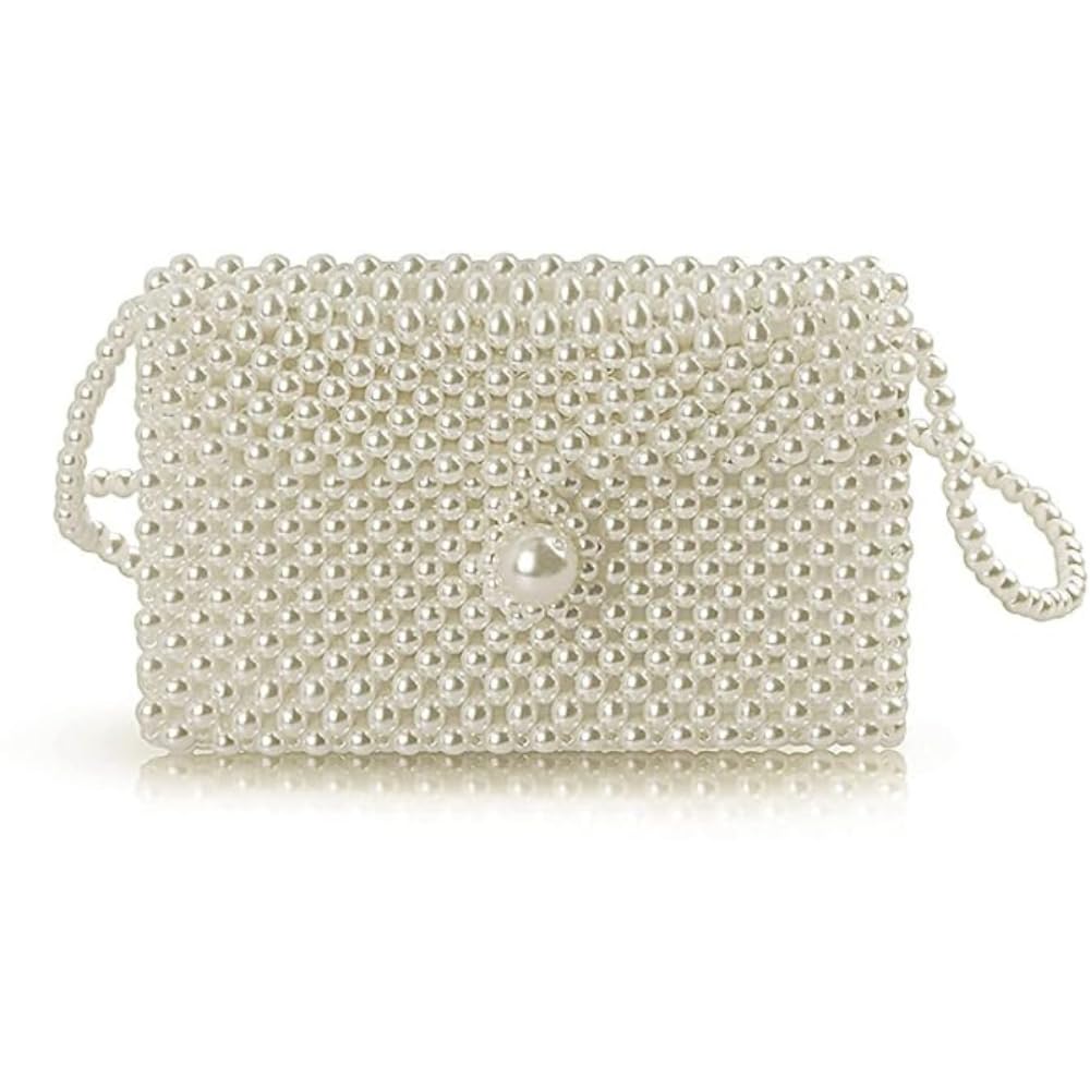 THE TOP KNOTT Luxury White Pearl Purse for Women | Elegant Beaded Crossbody Clutch Handbag | Shoulder Bag for Parties, Weddings & Evening Outfits (White Set1)-image-11