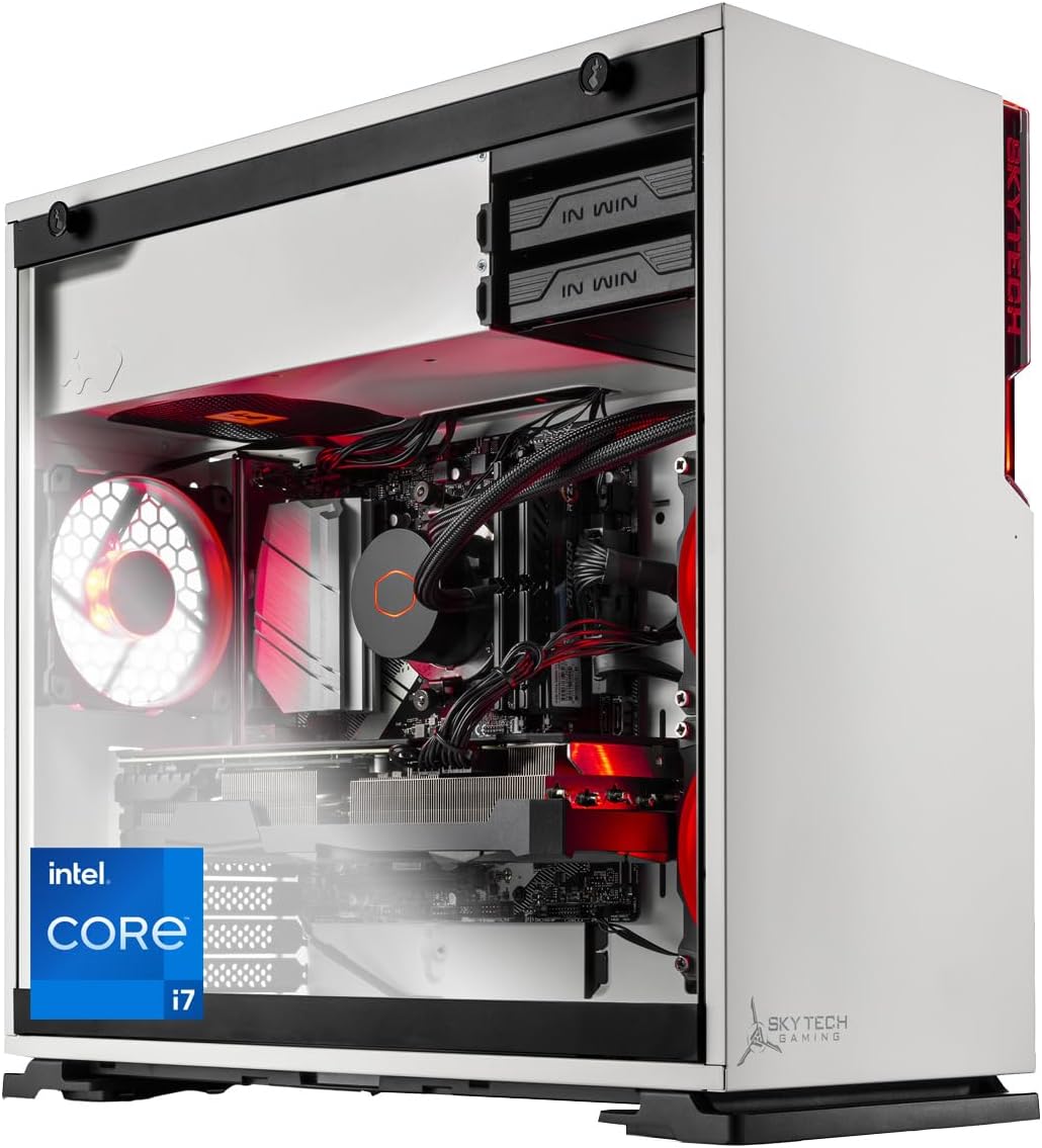 Skytech Shiva Gaming PC Desktop – Intel Core i7 12700F 2.1GHz, NVIDIA RTX 3060, 1TB NVME SSD, 16GB DDR4 RAM 3200, 650W Gold PSU, 240mm AIO, 11AC Wi-Fi, Windows 11 Home 64-bit, White
