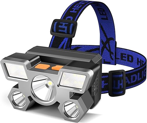 DONWELL Linterna frontal recargable, 1000 lúmenes brillantes 5 LED, linterna impermeable IPX4, luz de cabeza de 4 modos para correr al aire libre,