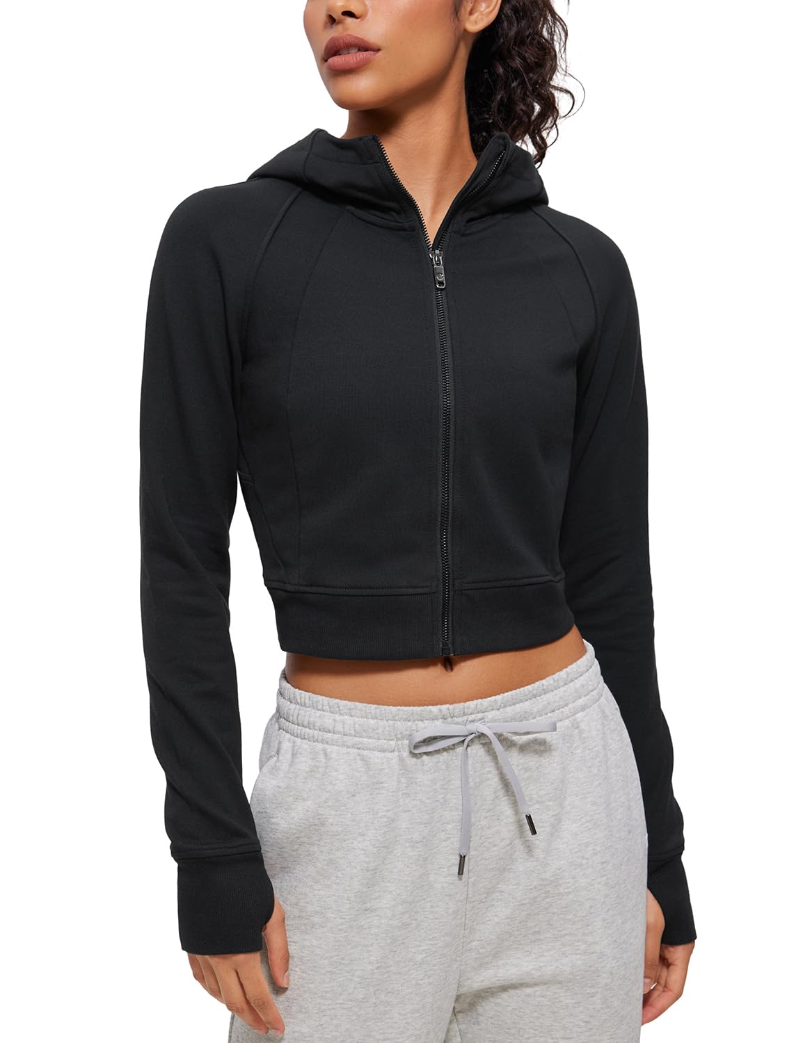 Crz Yoga Womens Fleece Zip Up Cropped Hoodie Workout Jacket