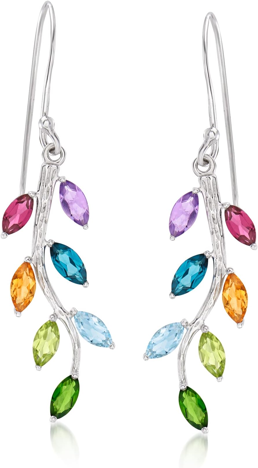 Ross-Simons 3.10 ct. t.w. Multi-Gemstone Vine Drop Earrings in Sterling Silver