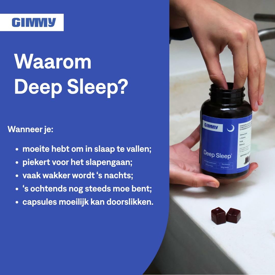 GIMMY Deep Sleep - compliment alimentaire aux gommes pour le sommeil - melatonine, L-théanine, valériane, vitamine B6 et camomille - sans sucres et vegetalien (60 pieces, 2 par jour avant le coucher)