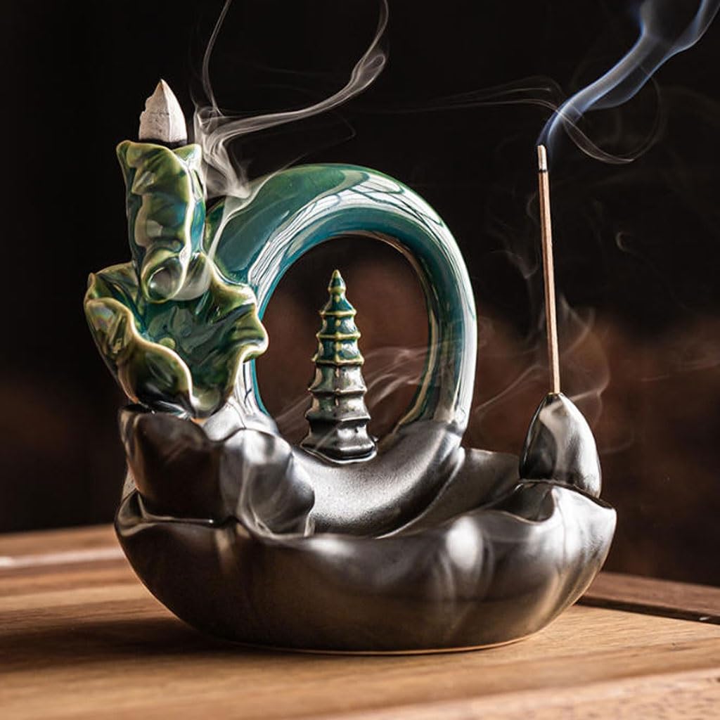 Quemador de incienso de cascada, quemador de incienso de cerámica creativa, una artesanía decorativa para el hogar y el estudio. Quemador de incienso de reflujo