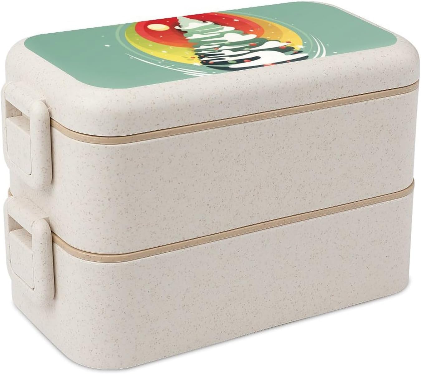 Lunch Box Bento Premium Simple Merry Christmas Tree Printed Bento Box Bento with Spoon And Fork with Compartment Containers Suitable for Men And Women, style