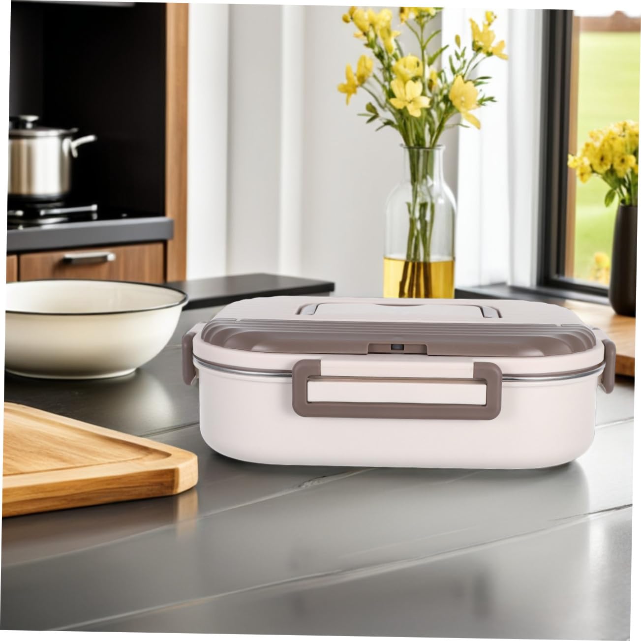 Boîte à Déjeuner Inox Compartiments Hermétique Anti-fuite Double Récipient Compartimenté pour Repas Travail École et Réutilisable