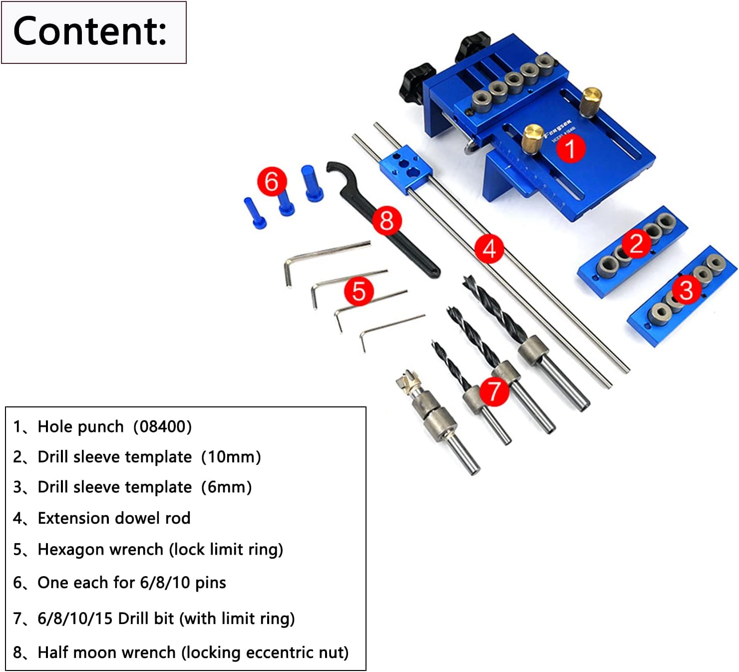 Yuantenhwy Universal High Precision Jig Dowel Cam Jig Kit with 5 Dowel Drilling Sleeves (6/8/10mm), Wood Hole Drilling Guide Woodworking Position for DIY Wood working,Furniture Repair,etc