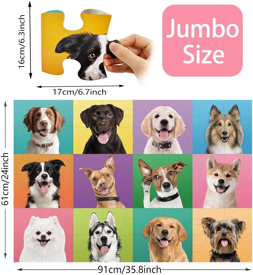 Jumbo Floor Puzzle for Toddlers, 48 Piece Puzzle Educational for Kids, 3 x 2 Feet Gaint Toy (Puppies)