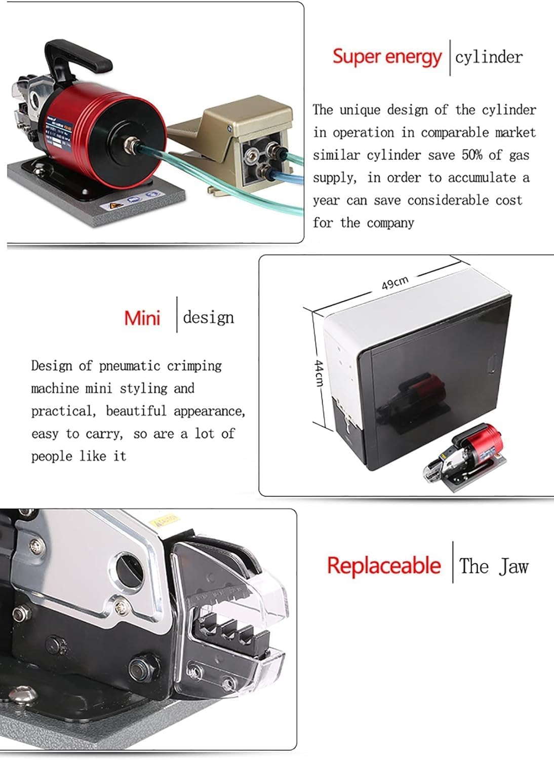Prensacables Neumático Semiautomático, para Cables hasta 10mm², 1.3T de Fuerza con Diseño Portátil y Matrices Intercambiables, para Conexiones Eléctricas y Uso Profesional