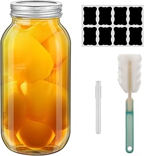 3PCS 64 OZ Wide Mouth Mason Jars with Lids, Heavy Duty Glass Airtight Storage Canning Jar and Band Half Gallon / 2 Quart, Set of 3