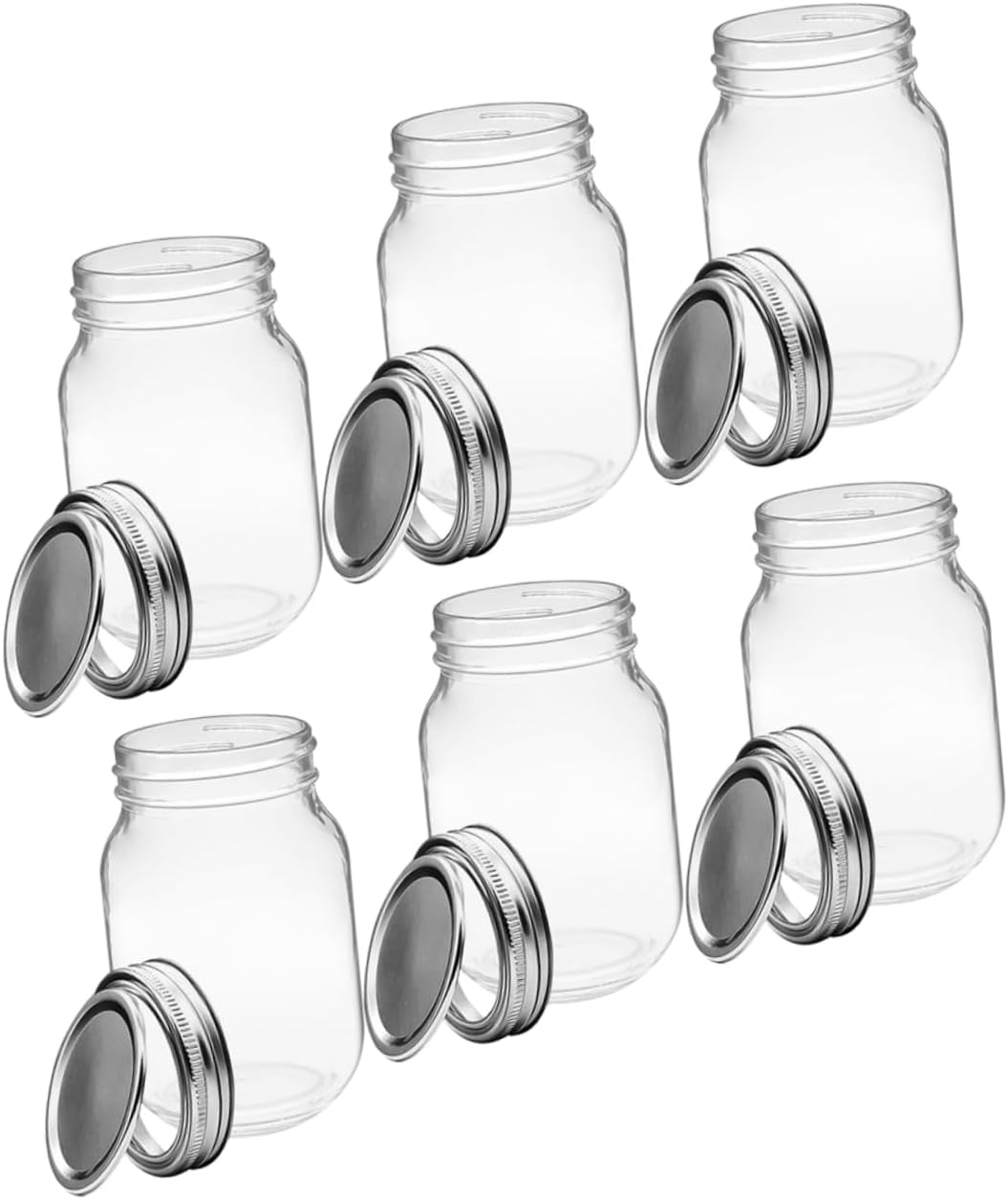 Cabilock 500ml Mason Jars Wide Mouth 6 Pieces Glass Canning Bottles Leakproof Lids for Honey Syrup
