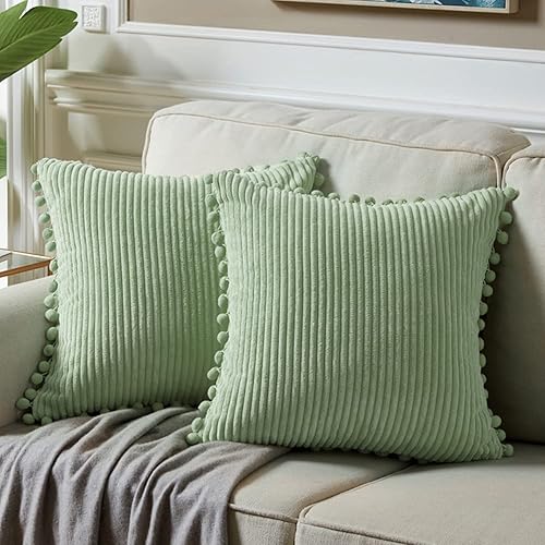 green sofa cushions