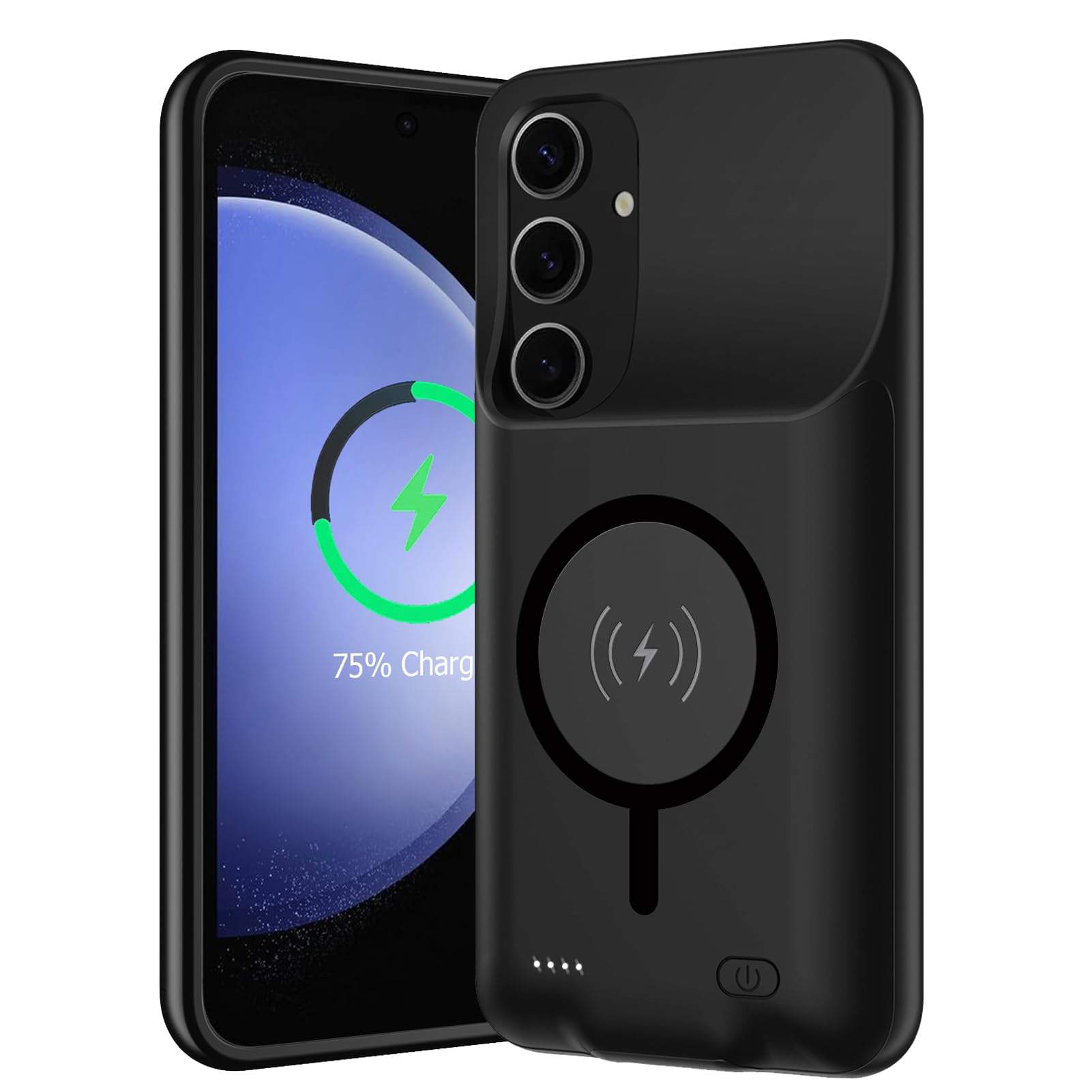 Battery Case for Galaxy S23 FE, Upgraded 12000mAh Portable Protective Wireless Charging Case Compatible with Galaxy S23 FE 5G (6.4 inch) Rechargeable Extended Battery Pack Charger Case (Black)