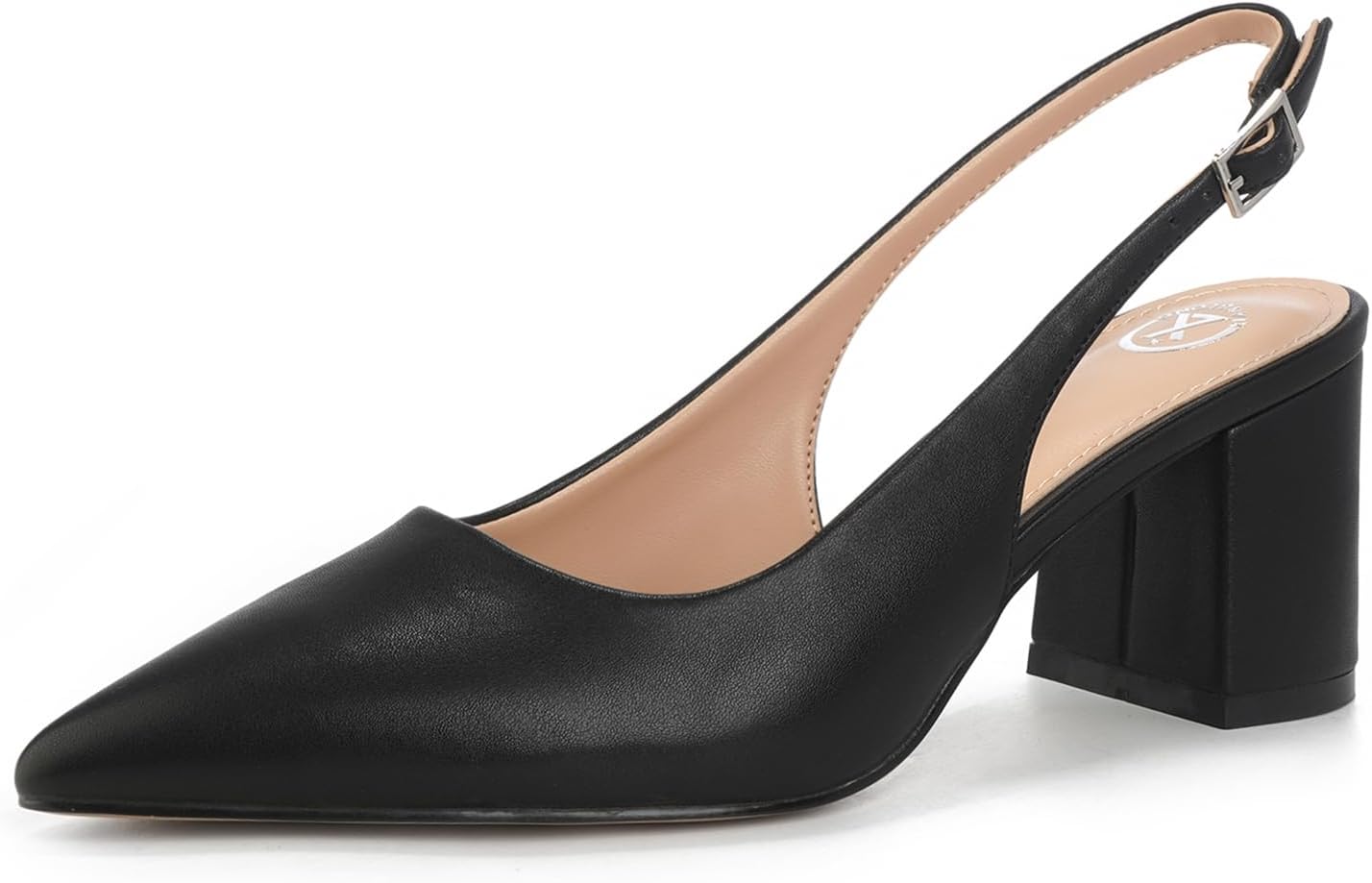Slingback Block Heels for Women Pointed Closed Toe Chunky Heels Pumps Shoes