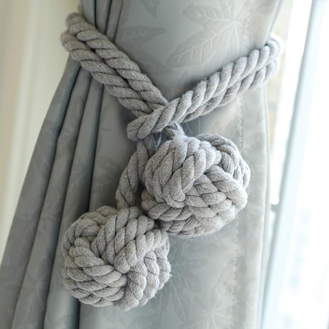 One Pair Of Handmade Curtain Tie Backs, Tied Curtain Clip Tassel Cotton Rope Tie Ball Back