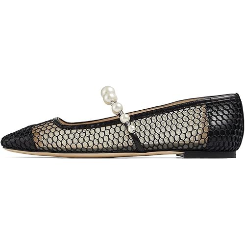 FOWT Women Square Toe Slip on Flats Pearl Studded Strap Elegant Pumps Wedding Bride Prom Dressy Shoes Size 4-15 US