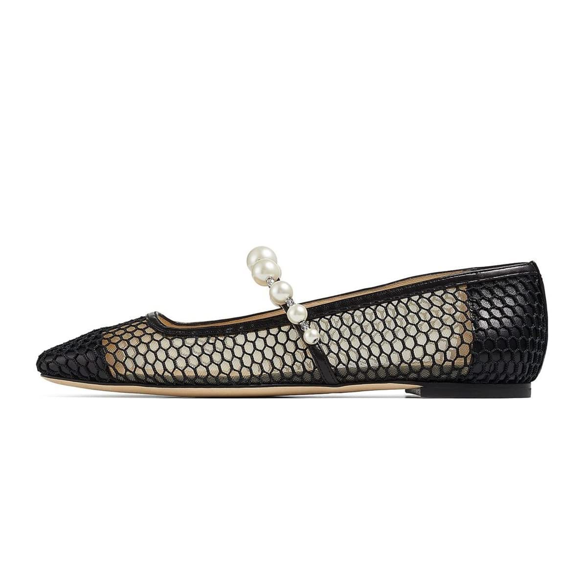 FOWT Women Square Toe Slip on Flats Pearl Studded Strap Elegant Pumps Wedding Bride Prom Dressy Shoes Size 4-15 US