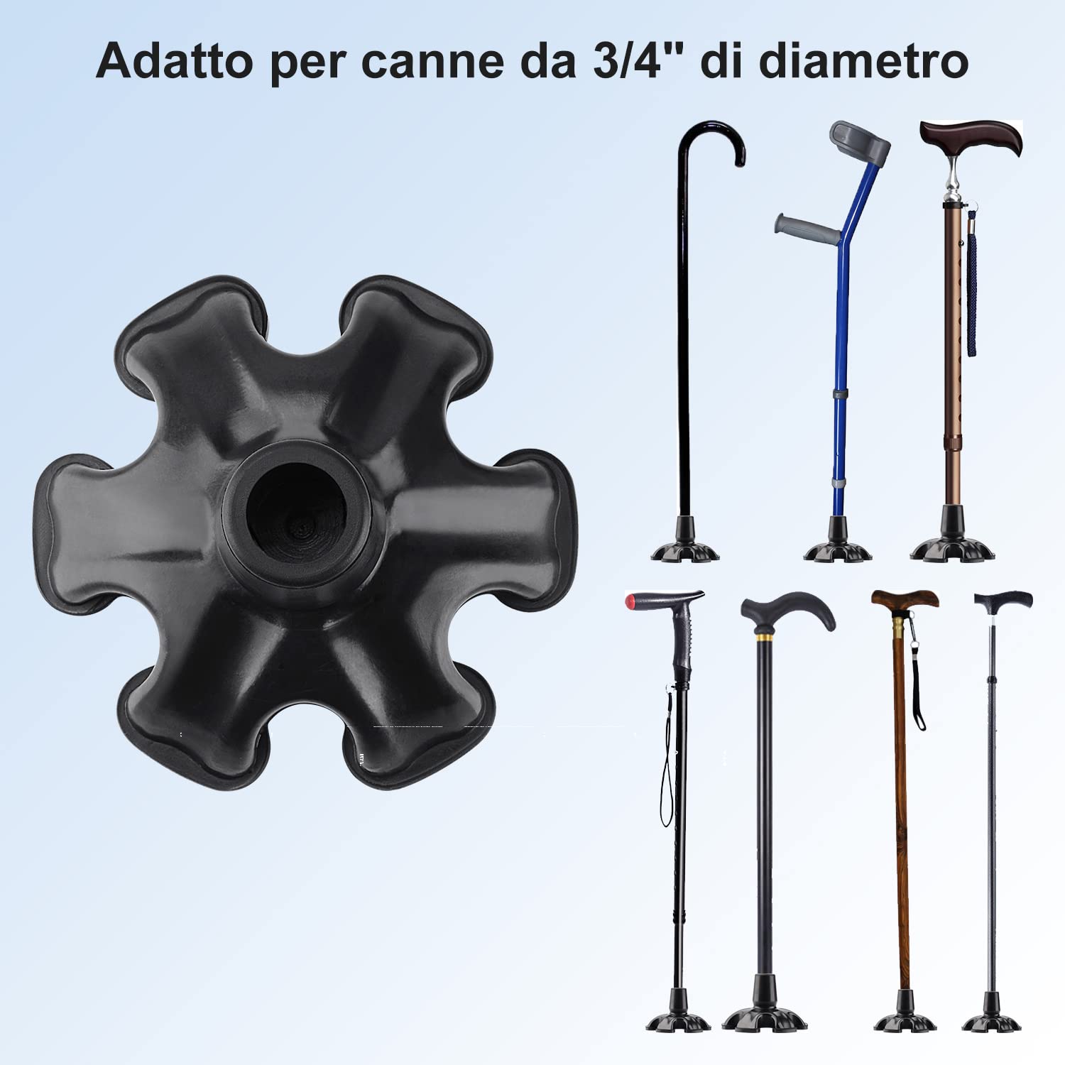 supregear Punta di Canna in Gomma 2-Pack, 19 mm Puntale Autoportante per Stampelle, Antiscivolo con 6 Gambe per Bastoni da Passeggio, Canna Accessorio