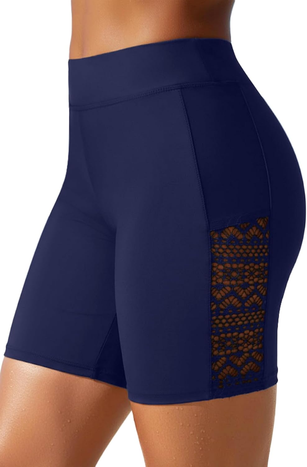 7" Swim Shorts Women - High Waisted Swimsuit Shorts Tummy Control Bathing Suit Lace Bottom with Liner