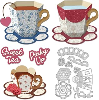 3D Tea Cup Die Cuts for Card Making, Coffee Cups Carbon Steel Cutting Dies 2025 Tableware Scrapbooking Embossing Template Dies for DIY Birthday Gift Party Greeting Paper Card Photo Album