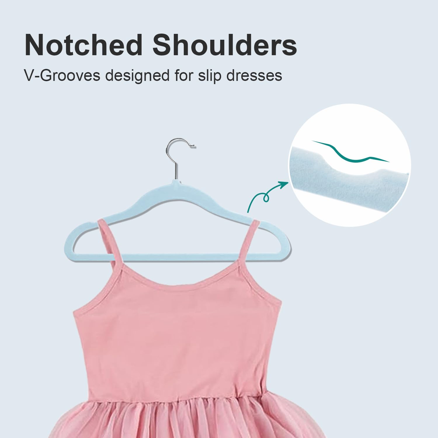 Perchas de Terciopelo para Ropa de Niños 35cm - Antideslizantes para Pequeños y Bebés - 32 Piezas Azul