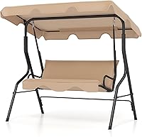 Vista 10 de Tangkula Columpio de porche para 2 personas, columpio al aire libre con cojines extraíbles, estructura de acero sólido, columpio de patio con toldo